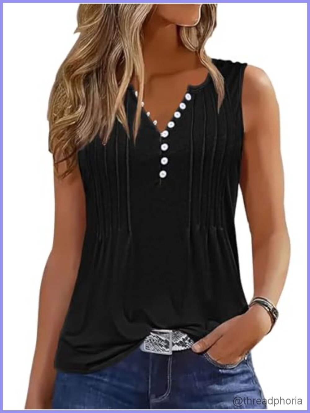 Pleated Sleeveless Tank Top Women Summer Loose Fit V-Neck Blouse